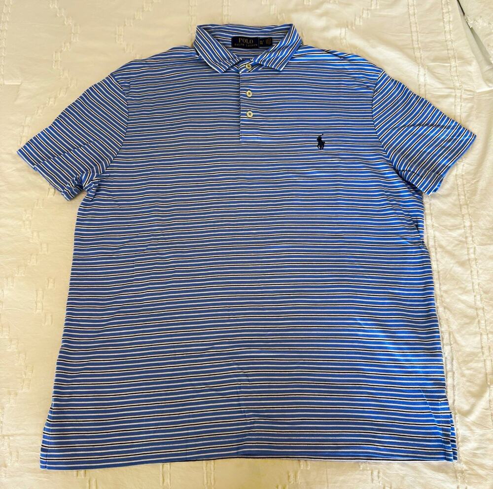 Polo Ralph Lauren Men’s XL Blue Striped Short Sleeve Polo Shirt Golf Casual